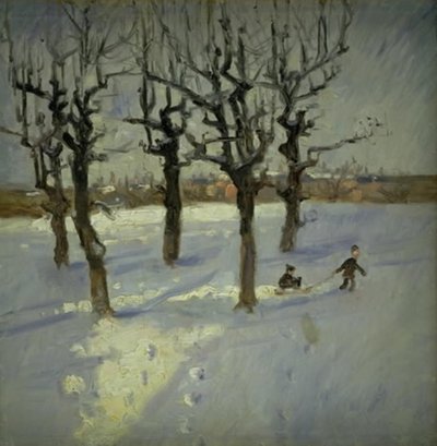 Winters tafereel in een buitenwijk van Kopenhagen door Fridolin Johansen
