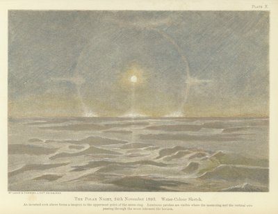 De poolnacht, 24 november 1893, aquarel schets door Fridtjof Nansen