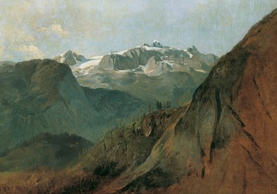 De Dachstein vanaf de Plassen bij Hallstatt door Friedrich August Mathias Gauermann