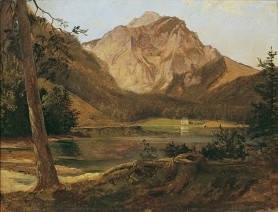 De voorste Langbathsee met het Höllengebirge door Friedrich August Mathias Gauermann