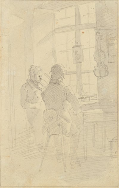 Twee mannen die viool spelen door Friedrich August Mathias Gauermann