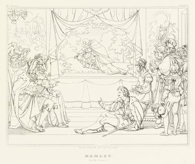 Hamlet, Act III, Scene 2 (gravure) door Friedrich August Moritz Retzsch