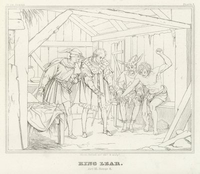 Koning Lear, Act III, Scene 6 (gravure) door Friedrich August Moritz Retzsch