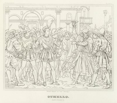 Othello, Act I, Scene 2 (gravure) door Friedrich August Moritz Retzsch