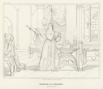 Romeo en Julia, Acte IV, Scene 3 door Friedrich August Moritz Retzsch