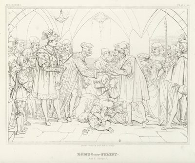 Romeo en Julia, Act V, Scene 3 (gravure) door Friedrich August Moritz Retzsch