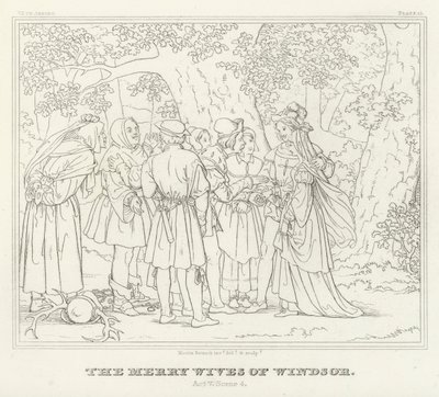 De Vrolijke Vrouwen van Windsor, Act V, Scene 4 (gravure) door Friedrich August Moritz Retzsch
