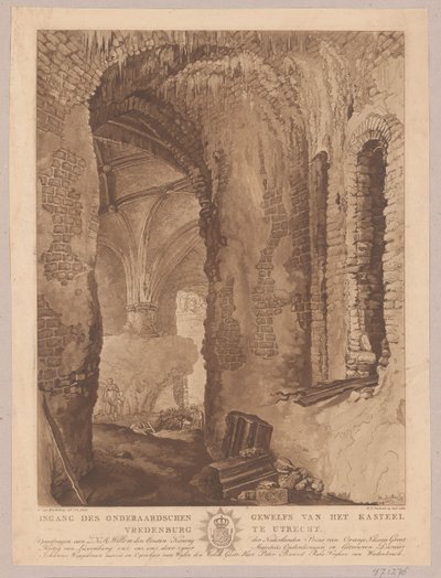 Gezicht op het onderaards gewelf van kasteel Vredenburg in Utrecht door Friedrich Christoph Dietrich