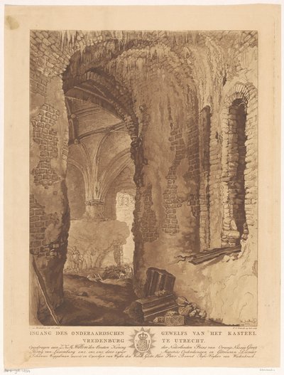 Gezicht op het onderaards gewelf van kasteel Vredenburg in Utrecht door Friedrich Christoph Dietrich