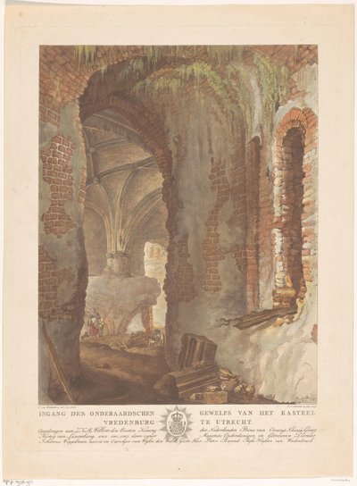 Gezicht op het onderaards gewelf van kasteel Vredenburg in Utrecht door Friedrich Christoph Dietrich
