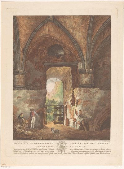 Gezicht vanuit het onderaards gewelf van kasteel Vredenburg in Utrecht door Friedrich Christoph Dietrich