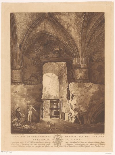 Gezicht vanuit het onderaards gewelf van kasteel Vredenburg in Utrecht door Friedrich Christoph Dietrich