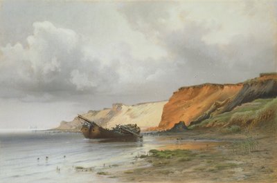 Wrak van een zeilboot bij het eiland Rügen, ca. 1890 door Friedrich Emil Neumann