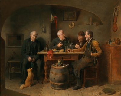 Duits: Vier mannen in een herberg Een herbergscène door Friedrich Friedlander