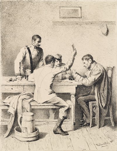 Soldaten aan het kaartspelen door Friedrich Friedländer Ritter von Malheim