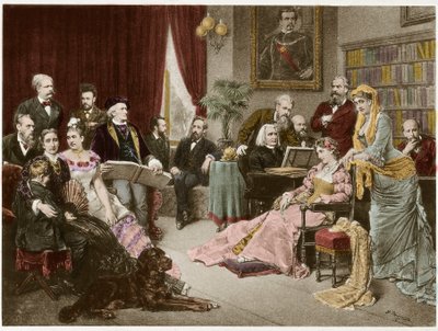 Richard Wagner en Liszt in Bayreuth met Cosima en Siegfried - naar Fritz Georg Papperitz door Friedrich Georg Papperitz