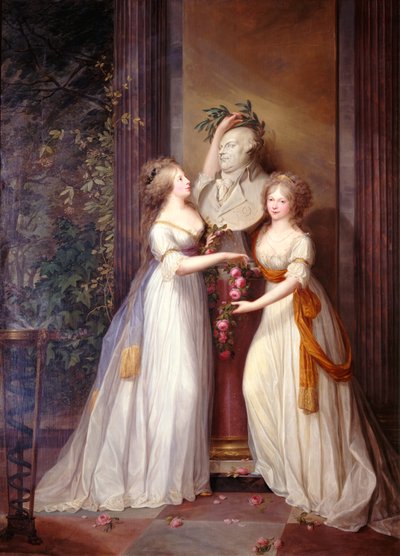 Luise en Friederike bij de buste van Friedrich Wilhelm II door Friedrich Georg Weitsch