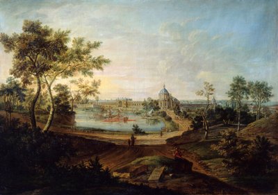 Uitzicht op het Grote Paleis in Oranienbaum, 1758 door Friedrich Hartmann Barisien