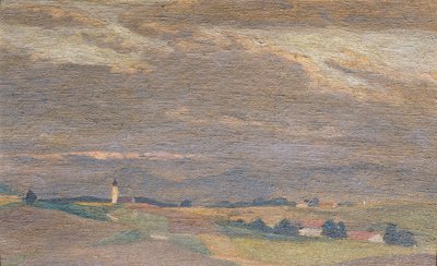 Avondlandschap met kerktoren door Friedrich Hasslwander