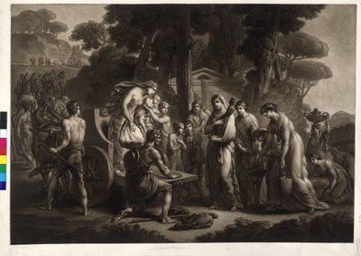 Lucius Albinus biedt de Vestaalse Maagden zijn wagen aan door Friedrich Heinrich Fuger
