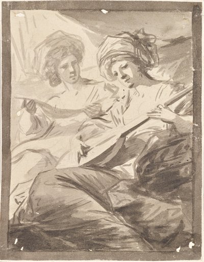 Twee vrouwen met mandoline (studie voor dubbelportret van de zusters Victoire en Sophie von Fries?) door Friedrich Heinrich Fuger