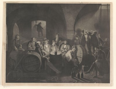 Gezelschap van drinkende mannen in een wijnkelder door Friedrich Jentzen