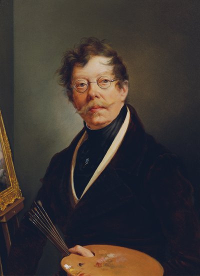 Zelfportret aan de ezel door Friedrich Johann Gottlieb Lieder
