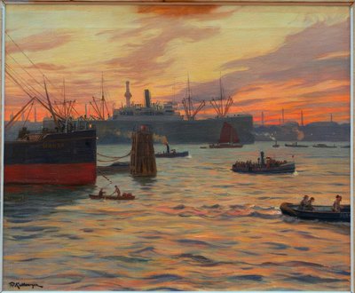 Haven van Hamburg door Friedrich Kallmorgen