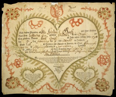 Geboorte- en doopcertificaat, ca. 1800 door Friedrich Krebs