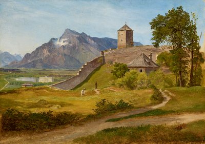 Het Militaire Wachthuis en de Josefstoren op de Salzburgse Mönchsberg door Friedrich Loos
