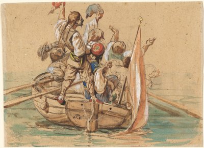 Griekse Zeelieden op een Venetiaans Kanaal door Friedrich Nerly
