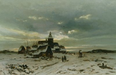 Een dorp in de sneeuw door Friedrich Nicolai Joseph Heydendahl