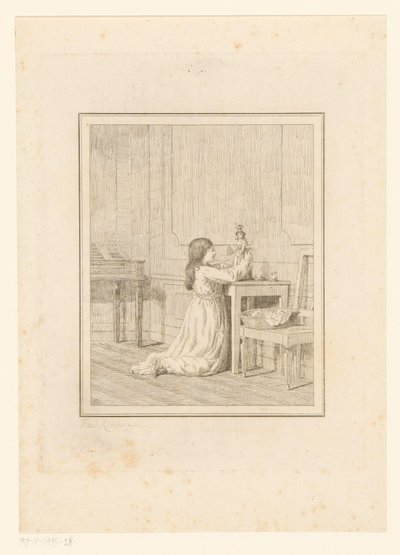 Meisje met pop door Friedrich Rehberg