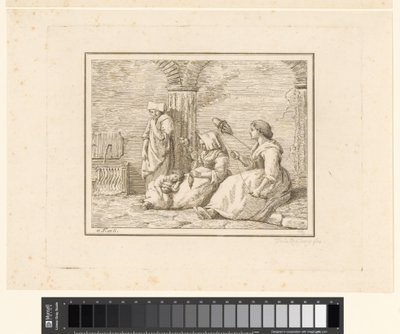 Spinnende vrouwen door Friedrich Rehberg