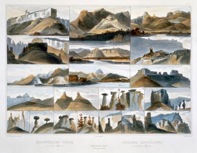 Opmerkelijke heuvels aan de bovenloop van de Missouri, 1844 door Friedrich Salathé