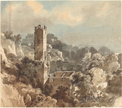 Ruïnes van een Versterkte Toren tussen Beboste Heuvels door Friedrich Salathé