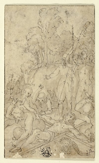 Christus wordt aan het kruis genageld door Friedrich Sustris