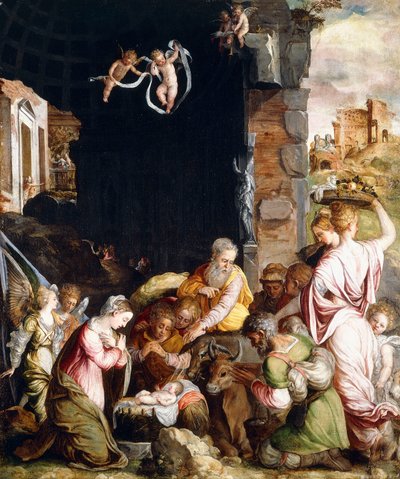 De Aanbidding van de Herders door Friedrich Sustris