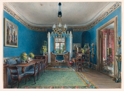 Tekening, De blauwe kamer, Schloss Fischbach, 1846 door Friedrich Wilhelm Klose