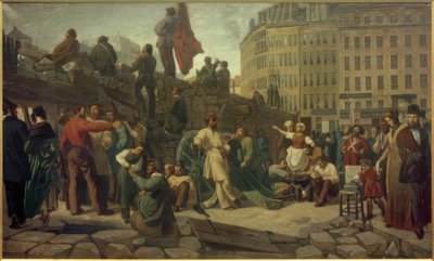 Februarirevolutie 1848, Parijse barricades door Friedrich Wilhelm Martersteig