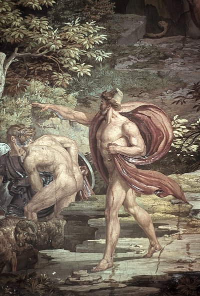 Ontsnapping uit de Grot van de Blinde Polyphemus, Scènes uit de Odyssee door Friedrich the Elder Preller