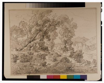 Faun en nimf in Arcadisch landschap door Friedrich the Elder Preller