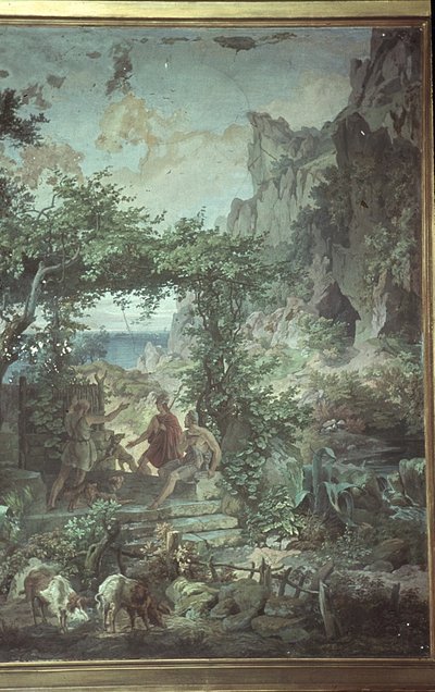 Odysseus bij de varkenshoeder Eumaios, Scènes uit de Odyssee door Friedrich the Elder Preller