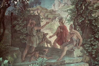 Odysseus bij de varkenshoeder Eumaeus, Scènes uit de Odyssee door Friedrich the Elder Preller