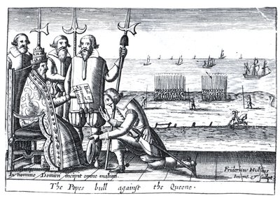 De bul van de paus tegen de koningin in 1570 (gravure) door Friedrich van Hulsen