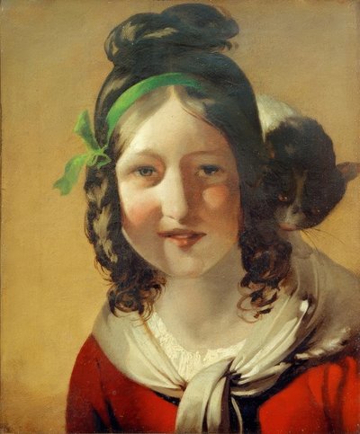 Lachend meisje met kat door Friedrich von Amerling