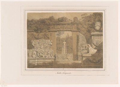 Architectuurfantasie met antieke elementen (Antike Fragmente) door Friedrich von Gärtner
