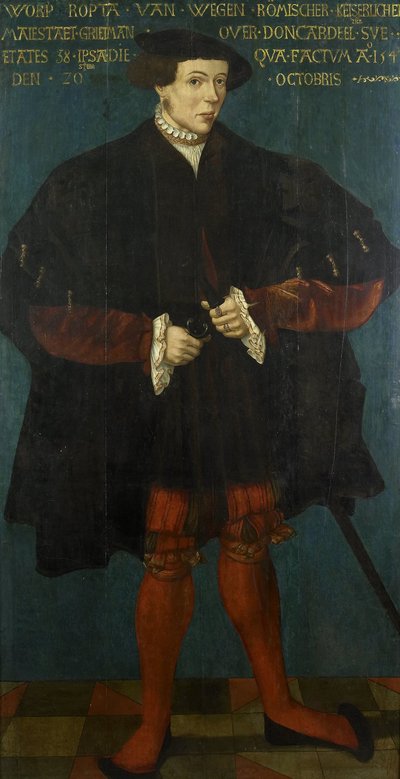 Portret van Worp van Ropta, Hoofdmagistraat van Oost-Dongeradeel door Friese School 1542