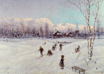 Noorse slee scène door Frithjof Smith Hald