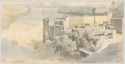 Toledo met uitzicht op de Alcazar door Fritz (Friedrich) Bamberger